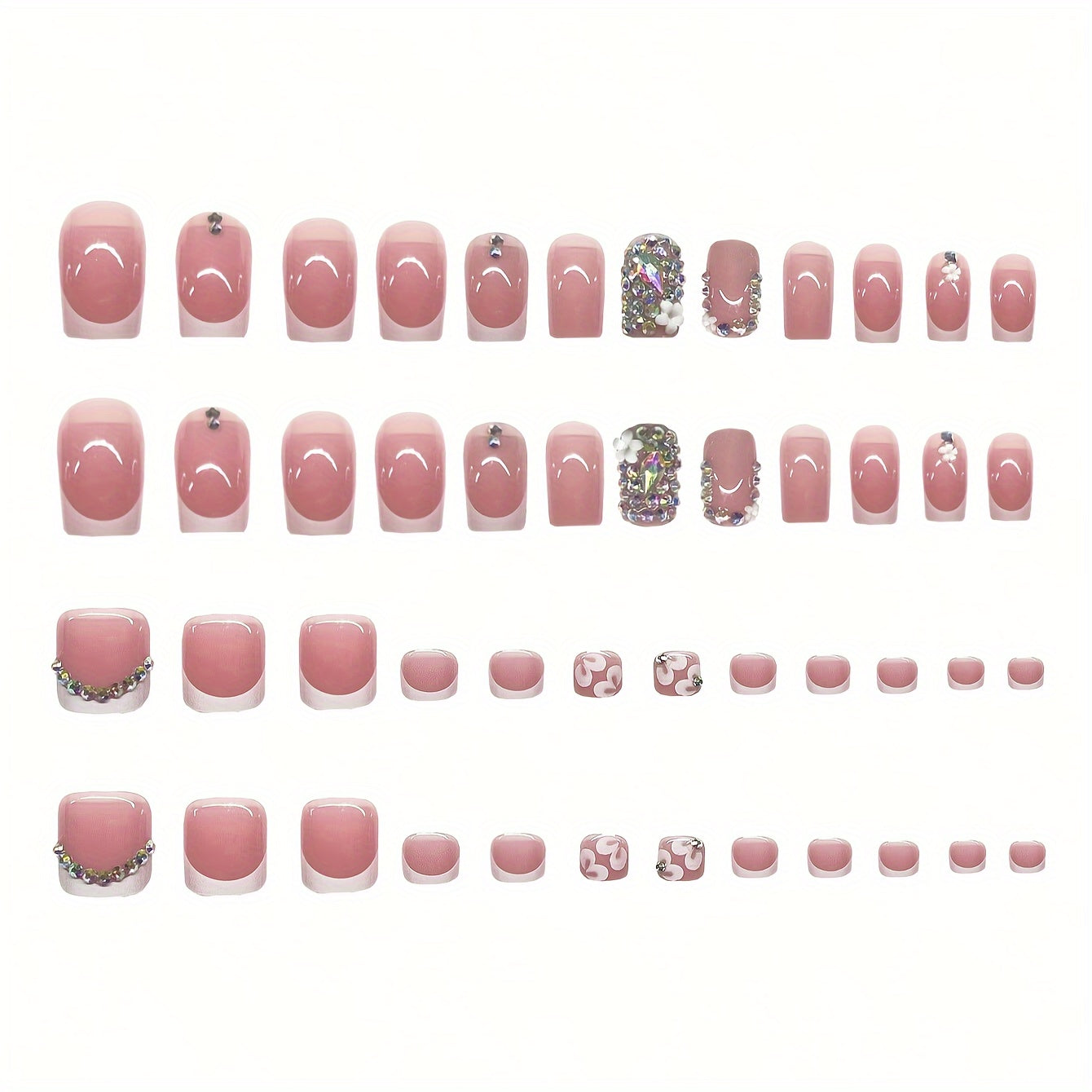 48pcs Square Nail Art Set, Nude Jelly Base with White French Glitter, Glossy Finish, Durable Long-Lasting Color, Fashionable Mix & Match, Ideal for Nail Enthusiasts